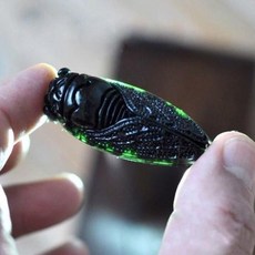 正品天然玉石墨玉一鳴驚人玉蟬掛件 墨綠玉黑綠玉知了吊墜, 贈簡單掛繩, 1個