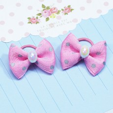 [문펫] 진주리본2고무줄 (한쌍) 4색 약2.8*2.5cm 강아지고무줄 댕댕이고무줄, 핑크, 1개