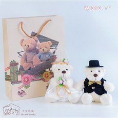 小熊家族 婚紗熊 附小熊手提袋 坐姿18公分 可繡字 婚紗泰迪熊, 1個, 不需繡字