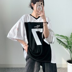 댄마샵 럭비 세븐 오버핏 반팔티 럭비티 여성 댄스복 상의