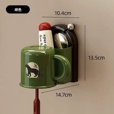 漱口杯牙刷架，倒掛瀝水免打孔強力吸附收納組, 綠色（不含牙刷）, 1個