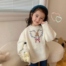 SEVEN AUTUMN 女童毛衣 寬鬆圓領套頭針織衫