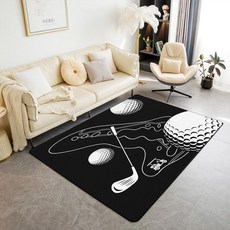 Jejeloiu 남아용 골프 거실 러그 침실 공간 러그 7.6x12.7cm(3x5인치) 골프 클럽 볼 게임 블랙 데코 카펫 어린이 소녀 스포츠 테마 실내 바닥 매트 방 장식, 3'3" x 4'11" (Rectangular), 화이트 블랙