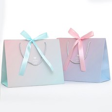 그린나무(GRNM) 심플 오로라 그라데이션 리본 고급 선물 쇼핑백(핑크3개+블루3개 6개 1세트)