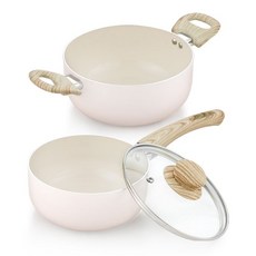 퀸센스 인덕션 로제 냄비 2종 세트 2개, 베이비핑크, 편수냄비 + 양수냄비, 1세트