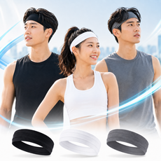 세리나 스포츠헤어밴드 와이드 운동 러닝 3개 세트, 1세트, 올블랙+화이트+딥그레이