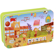 卡通拼圖 兒童益智玩具 趣味拼圖 鐵盒裝, 【60片】校園生活, 1個, 60片