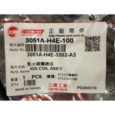 三陽正廠 H4E 點火線圈總成(含火星塞蓋) 摳A魯 矽導線 高壓線圈 GT 125 EFI, 1個