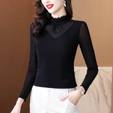 와이지엘 시스루 긴팔 티셔츠 세련되고 화려한 여성 댄스복