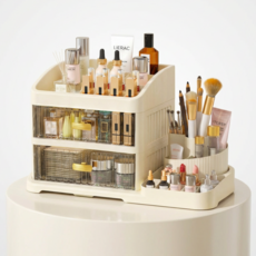 아이셀로 3단 대형 화장품 정리함, 1개, 아이보리