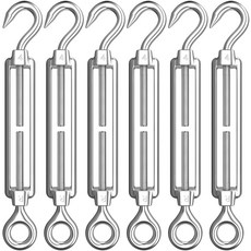AUTMATCH M4 턴버클 후크 앤 304 스테인리스 스틸 헤비 듀티 와이어 로프 장력 6팩, 1_Silver Tone - Hook