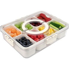 뚜껑과 손잡이가 있는 TAROSE 분할 서빙 트레이 360° 회전식 6.6L 대용량 스낵 상자 용기 과일 채소 샐러드용 휴대용 상자 피크닉에 이상적인 해변 필수품, 11.4"x8.3"x2.8"- 8 Compartment