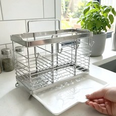 레스웨이 물빠짐수저통 주방 304스테인리스, 실버 3구 후크형, 1개