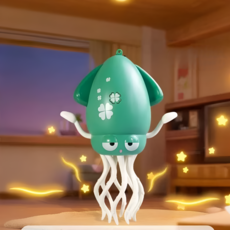 [KC인증] 빌리네집 댄싱 춤추는 오징어 서빙해주는 젠틀오징어, 그린+낚싯대, 1개