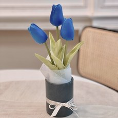 有感選物 台灣現貨 韓風仿真花鬱金香盆栽禮盒 居家擺設 母親節禮物 情人節禮物 畢業花束 聖誕禮物, 藍色, 1個