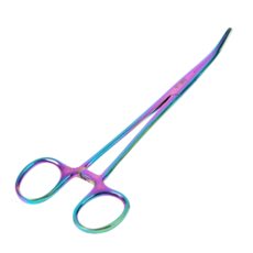 彩鈦止血鉗 彎頭18公分 路亞鉗 脫鉤器 取鉤器 解鉤鉗 拔鉤鉗 取勾器 釣魚止血鉗, 彩鈦, 1個