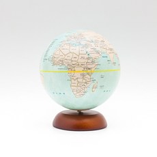 精緻小地球儀，木質底座，清晰標示，兒童地理學習最佳選擇, 復古藍