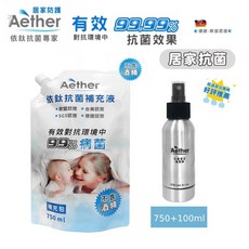 Aether 居家防護液補充包組 德國進口 歐盟認證 長效防護 不傷材質 嬰幼兒適用, 1個, 居家750+100ml