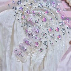 네일스티커 3D 하트 메탈 별 실버 혼합색상 입체 데코 세트 귀여운 손톱 꾸미기용 단일 디자인 네일은재료빨, 1개, metalic heart