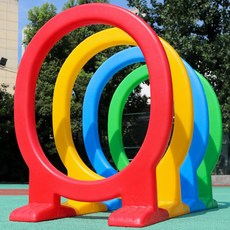 터널 체력 기구 기구 설비 굴착기 아치형 플라스틱 옥외 놀이 아치형 아치형, 3 빨강, 노랑, 파랑, 초록의 롤링 스톤