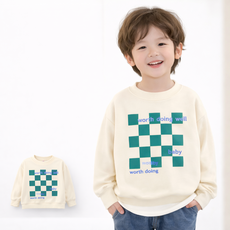 아동용 체크패턴 긴소매 맨투맨 사계절용 남아 여아 봄가을 긴팔 아동티셔츠 스타일 데일리룩 키즈티 편한 베이직