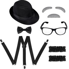 1920년대 남성용 코스튬 액세서리 9피스 노인 갱스터 세트 포효하는 레트로 개츠비 액세서리 블랙