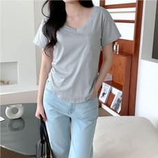 브이넥 포켓 반팔티 여자 기본 무지 면티 여름 GWM