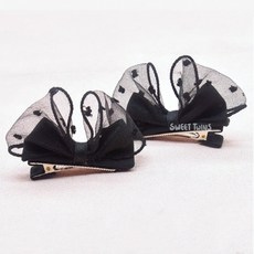 Sweet Twins 兒童立體網紗蝴蝶結髮夾 防刮半包夾 兩入組