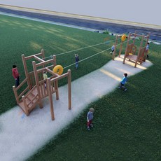 더블 짚라인 놀이기구 광장 놀이터 야외 키즈 펜션, 양방향 슬라이드 목재 콤비네이션 짚라인