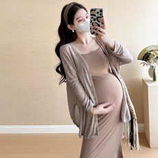 2026夏季薄款甜美寬鬆防曬小開衫＋修身顯瘦中長款吊帶裙孕婦套裝