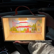 蠟筆小新系列盲盒擺件，經典動漫周邊，送禮佳品, 1個, 小新溫馨的家【不含手辦】充電燈