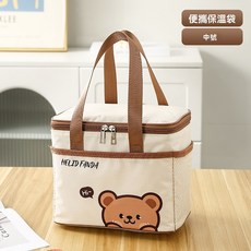 卡通加厚鋁箔保冷袋 保溫便當袋 手提飯盒袋 防水野餐袋 環保提袋, 1個, 米色