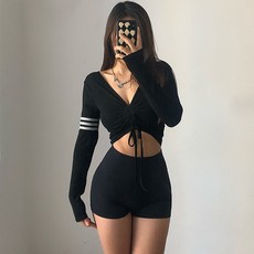 와드팩토리 삼선 바스트 셔링 롱슬리브 커버업 운동복 헬스복