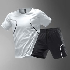 運動套裝男 短袖速乾跑步服 寬鬆透氣兩件套