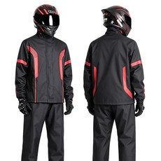 프리미엄 오토바이 우비 상하의 세트 초강력 방수 배달용 레인코트, 레드