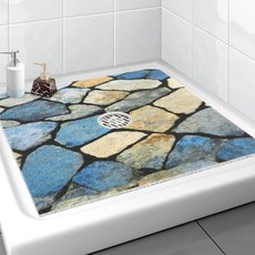정사각형 샤워 매트 Yonala 61 x 61cm(24 x 24인치) 세련된 미끄럼 방지 샤워 매트 중앙 배수 구멍이 있는 내부 샤워용 부드럽고 다듬을 수 있는 PVC 수, 스톤