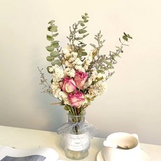 玫瑰幹花混搭花束 勿忘我diy客廳房間真花擺件 ins北歐風家居裝飾, 粉玫瑰HS(250廣口瓶)