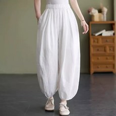 알라딘팬츠 와이드핏 항아리바지 여름 요가바지 통바지 밴딩 소세지바지, 1개, 1. 내추럴 린넨 프리사이즈
