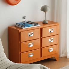 [리비니아] 밀리 미드센츄리 레트로 빈티지 캐비넷 수납 더블 3단 서랍장 ABS소재, 오렌지