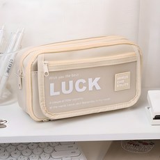 아베른 대용량 덮개형 펜 파우치 학생 필통, 아이보리, 1개