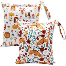 2pcs 천 기저귀 젖은 드라이백 방수 재사용 가능 여행용 비치 풀 어린이집 더러워진 유아용품 요가 짐 가방 수영복 또는 옷 3036-2-유니콘, Fox