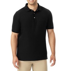 French Toast 유니 성인용 슬리브 피케 폴로 셔츠 (스탠다드 & 허스키) 블랙. L 153715