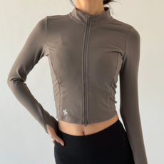 젝시믹스 여성 크롭 집업 자켓 스탠드넥 긴팔 썸홀 요가복