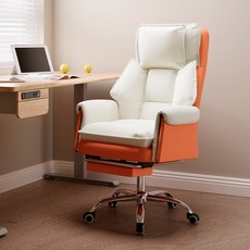 Takata 게이밍 의자 침대형 허리편한 발받침대 리클라이너 고급 인조가죽 사무용 컴퓨터 의자, 오렌지+화이트