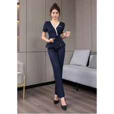 쁘띠꼬모 여성 병원 코디네이터 유니폼 반팔 슬림핏 바지 세트 데스크 상담복 근무복 GX6032821