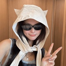 小惡魔防曬帽薄款護耳頭巾帽子可愛貓耳朵小衆綁帶速乾遮陽帽新款