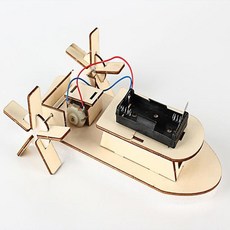 臺灣熱銷 博燃科敎木質益智科敎玩具diy小製作材料包兒童手工模型科學玩具, 明輪船材料包, 1個