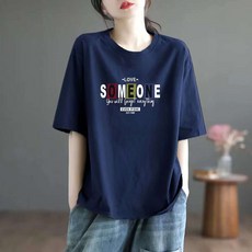 여름 여성 빅사이즈 순면 중장기장 루즈핏 반팔 티셔츠