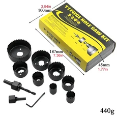 올스토어 11pc 블랙홀 톱 목공 석고 보드 구멍 오프너 19-4mm 천장 펀칭 세트 플라스틱 상자, 01 11pc hole saw set
