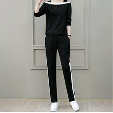 트레이닝복 세트 여 봄 가을 패션 와이드 긴팔 캐주얼 일자 팬츠 투피스